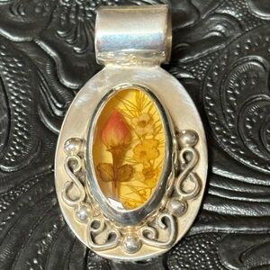 Vintage Sterling Silver Dried Floral Pendant